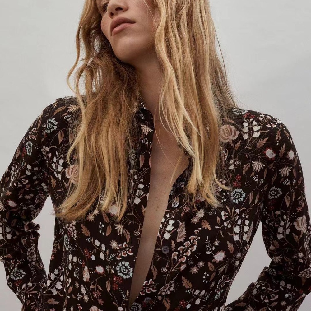 NWT Frame Denim Ruffle 70s Floral Button Silk Top Blouse